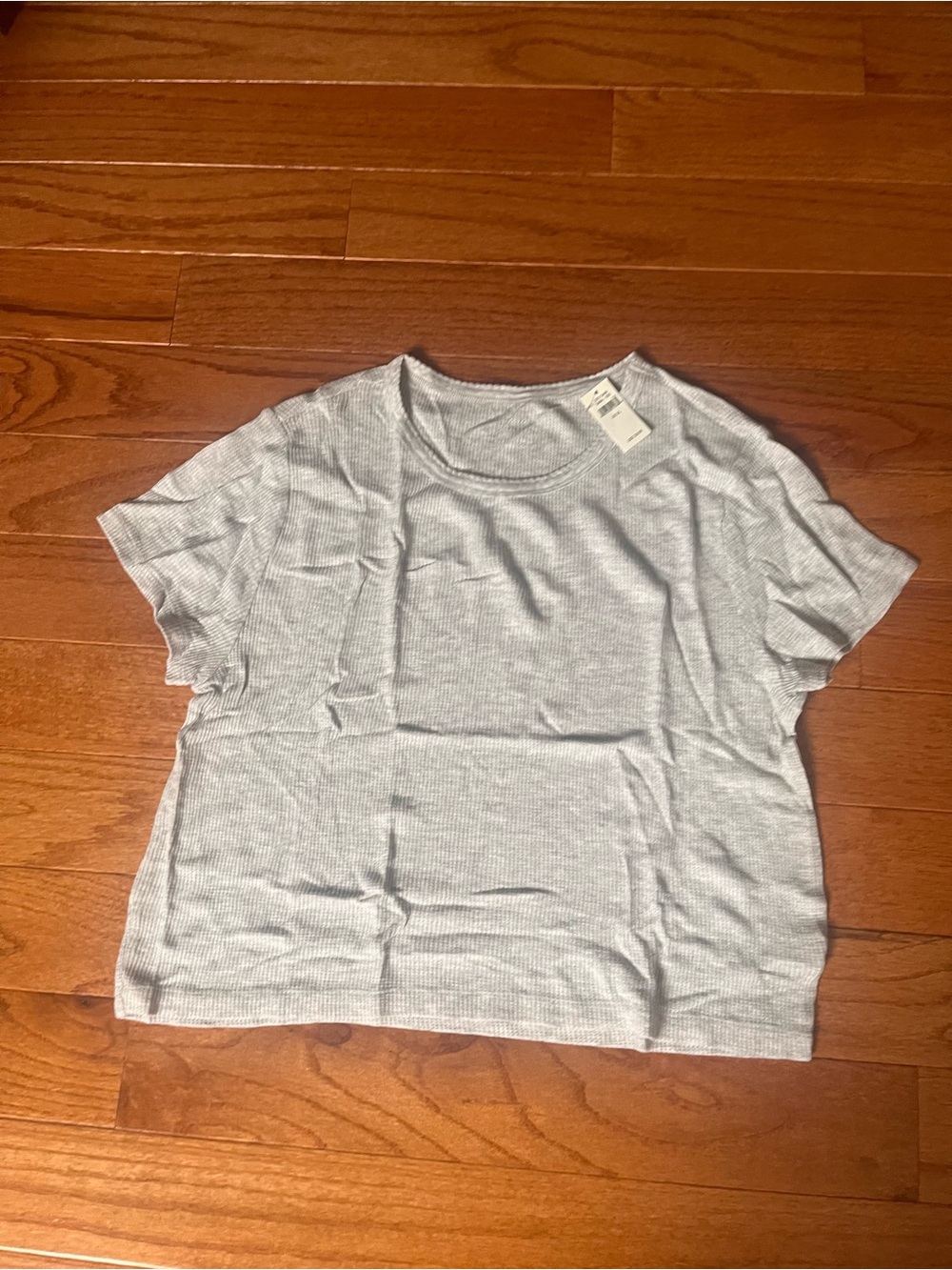 aerie Light Gray Ribbed Crewneck Tee Waffle Knit…very soft Size XL